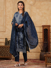 Printed Muslin Kurta With Pants & Dupatta