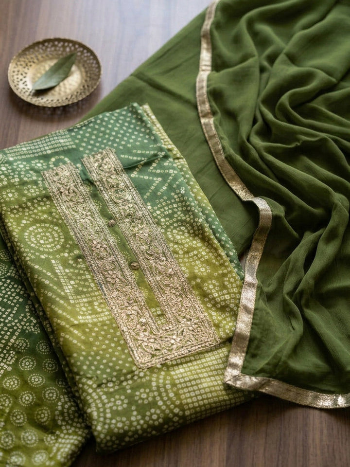 Embroidered Cotton Blend Unstitched Suit With Pant &amp; Dupatta