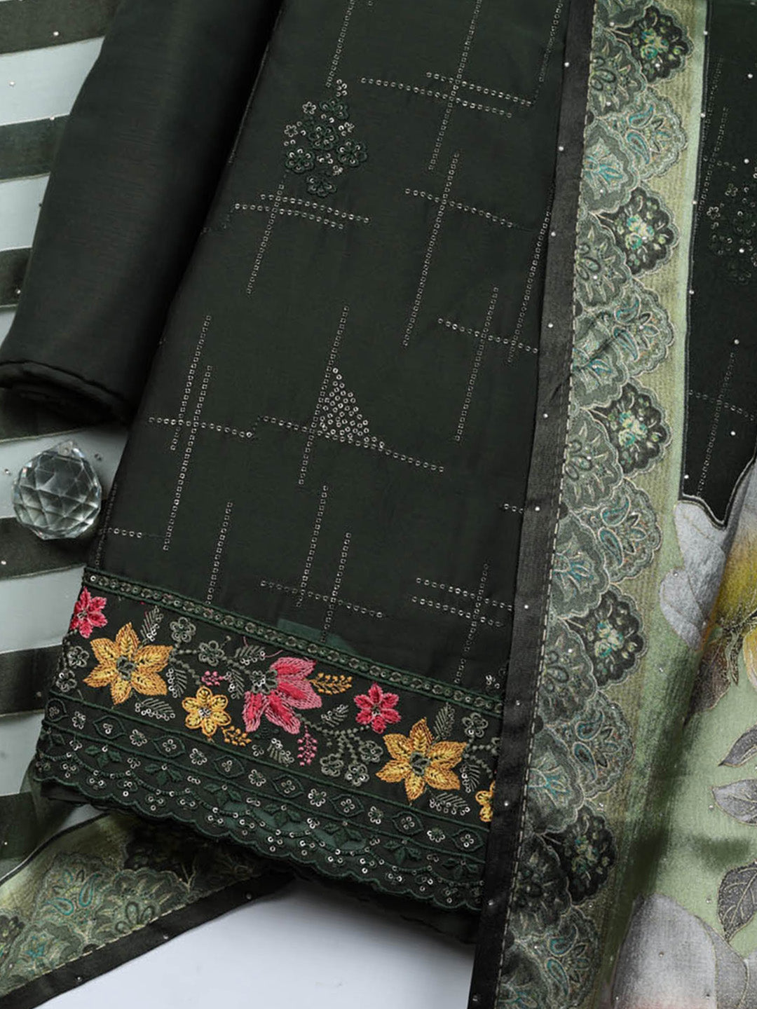 Woven Design Georgette Unstitched Suit With Pant &amp; Dupatta