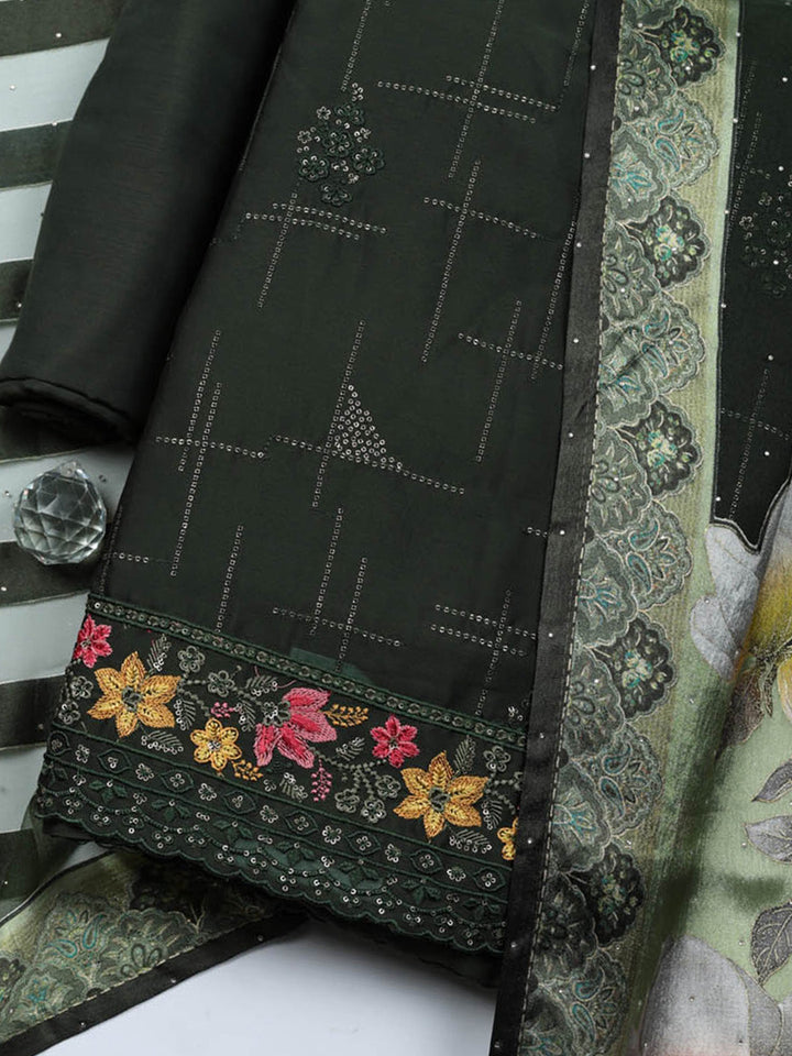 Woven Design Georgette Unstitched Suit With Pant &amp; Dupatta