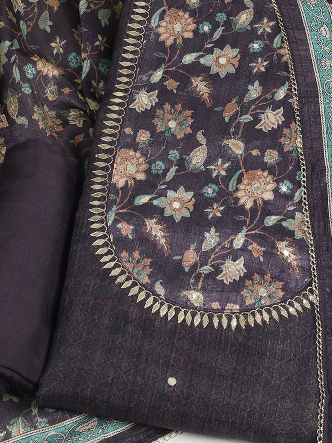 Embroidered Tussar Unstitched Suit With Dupatta