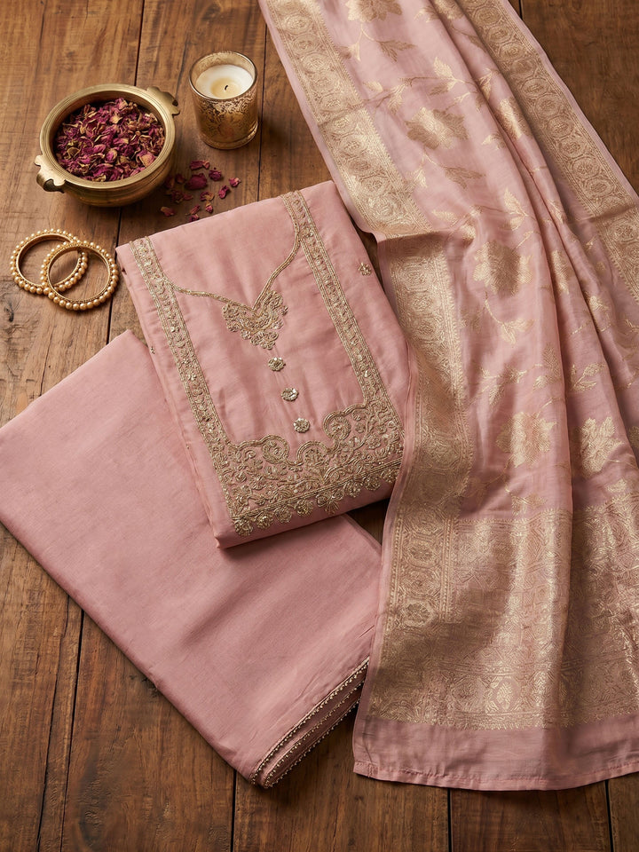 Neck Embroidered Cotton Blend Unstitched Suit With Dupatta