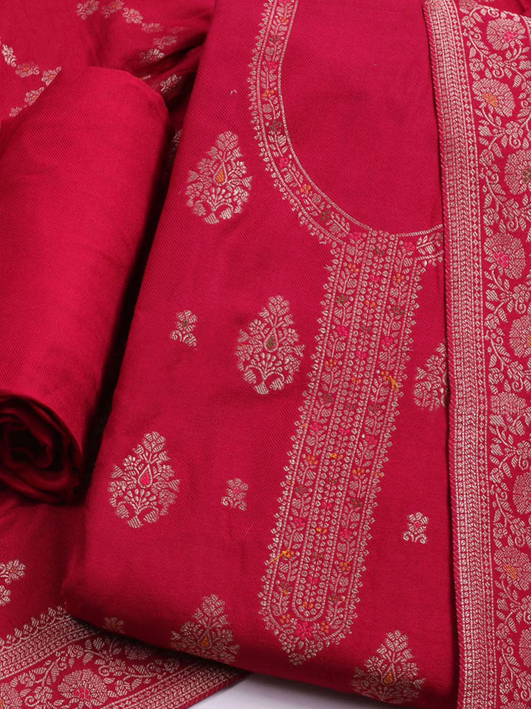 Pashmina Woven Design Unstitched Kurta With Pant &amp; Dupatta
