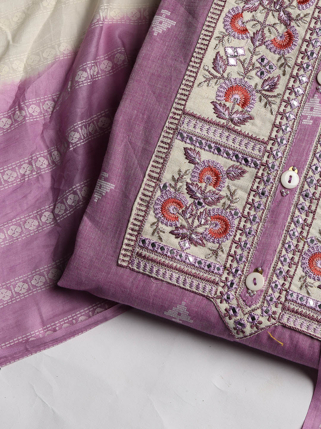 Neck Embroidered Cotton Blend Unstitched Suit With Dupatta