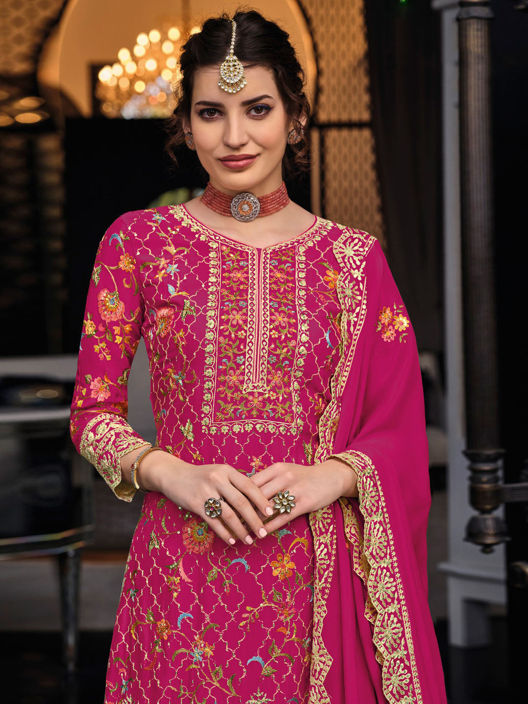 Embroidered &amp; Sequin work Semi Stitched Suit