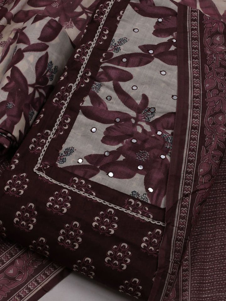 Printed Cotton Blend Unstitched Suit With Dupatta