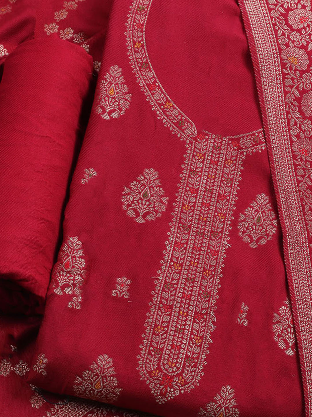 Pashmina Woven Design Unstitched Kurta With Pant &amp; Dupatta