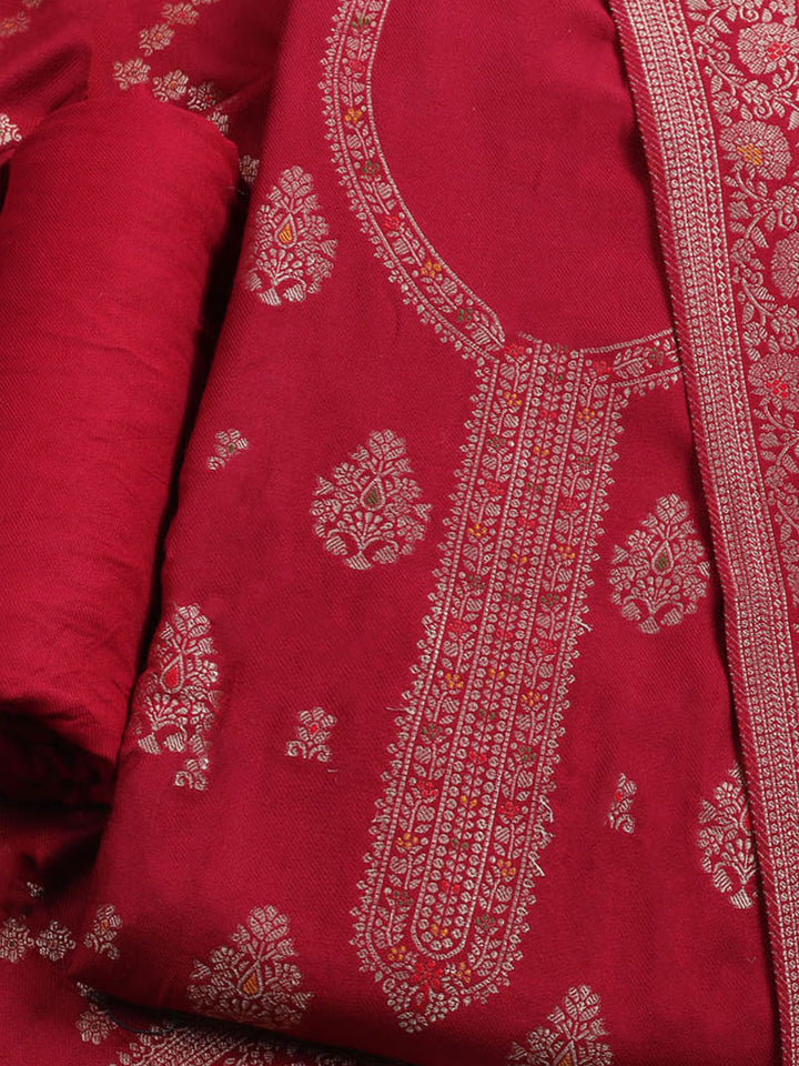 Pashmina Woven Design Unstitched Kurta With Pant &amp; Dupatta