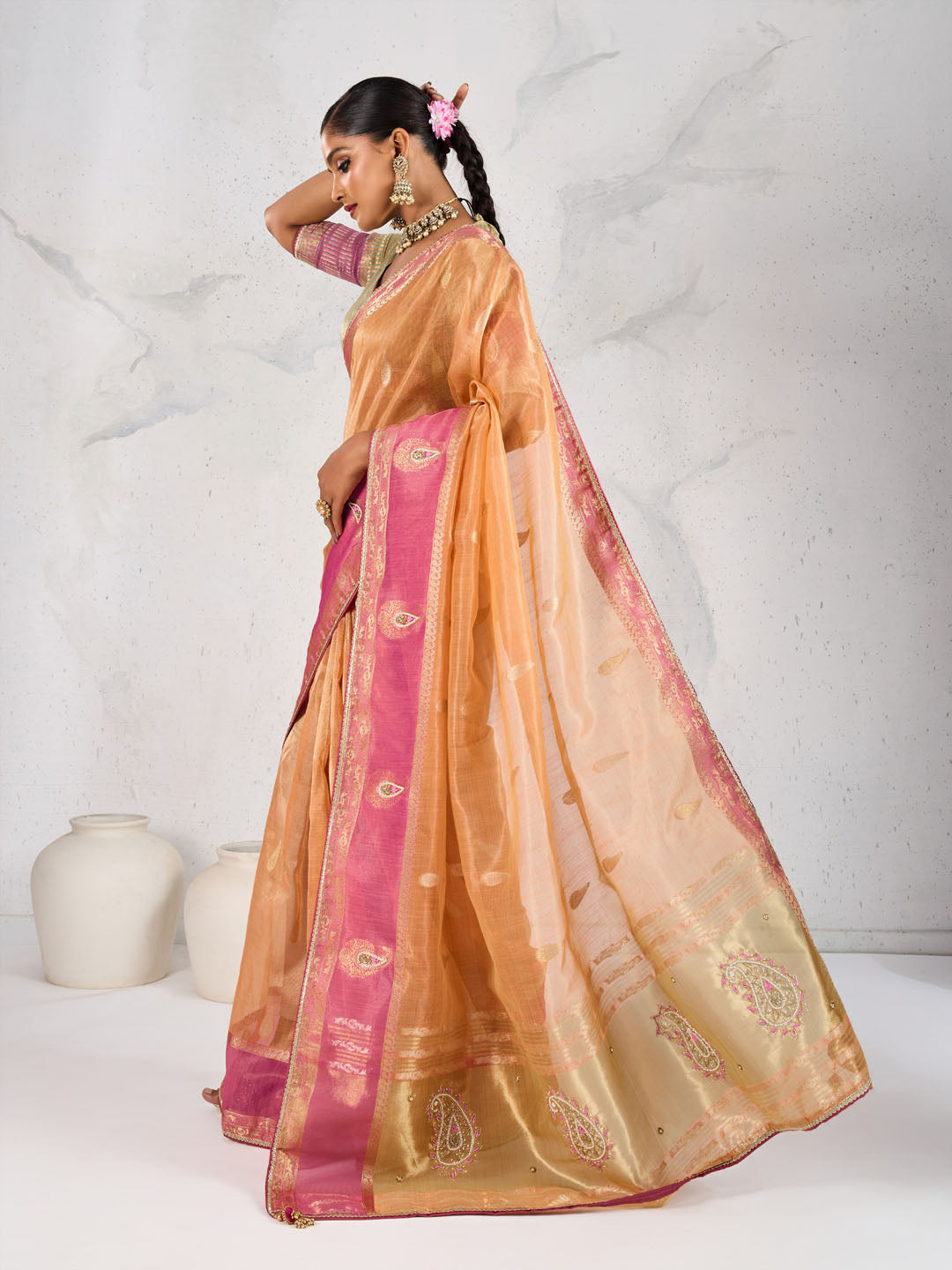 Embroidered Tissue Linen Saree