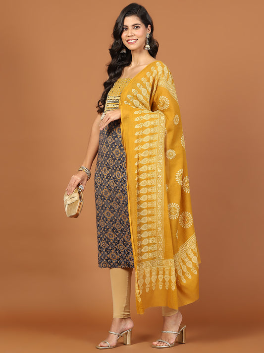 Neck Patti Cotton Blend Unstitched Suit Piece With Dupatta