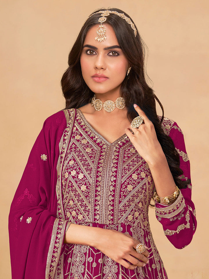 Embroidered Georgette  Semi Stitched Kurta With Pant &amp; Dupatta