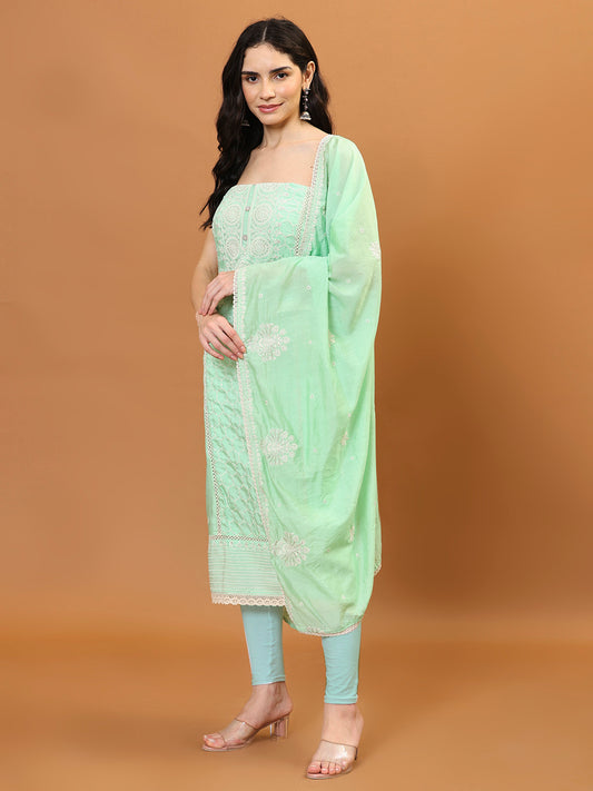 Neck Embroidered Muslin Unstitched Suit Piece With Dupatta