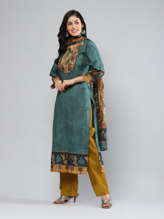 Printed Cotton Blend Kurta With Pants & Dupatta