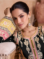 Embroidered Chinon Kurta With Plazzo & Dupatta