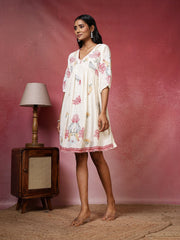 Embroidered Cotton Blend Dress