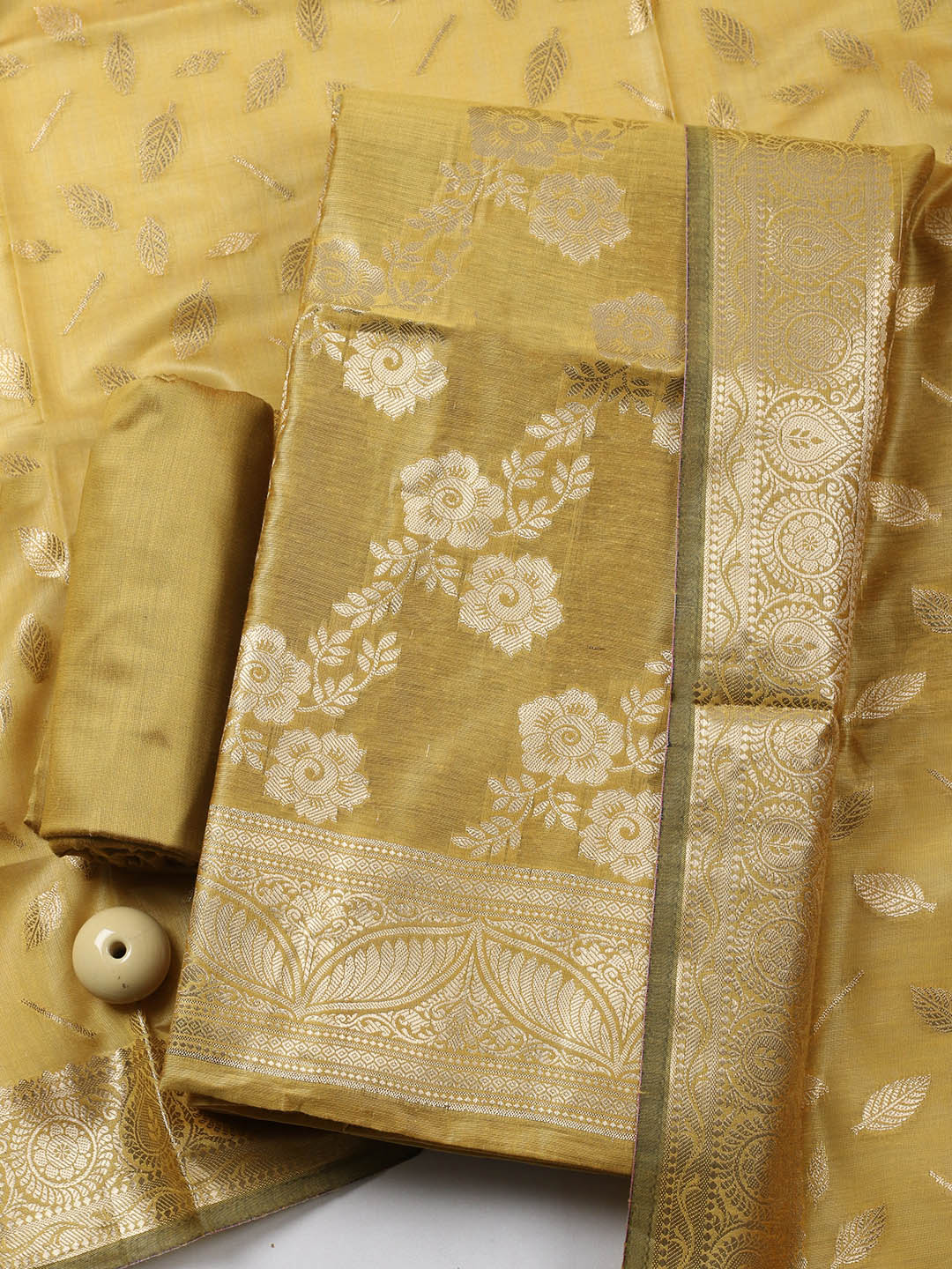 Banarasi Chanderi Unstitched Suit With Pant &amp; Dupatta