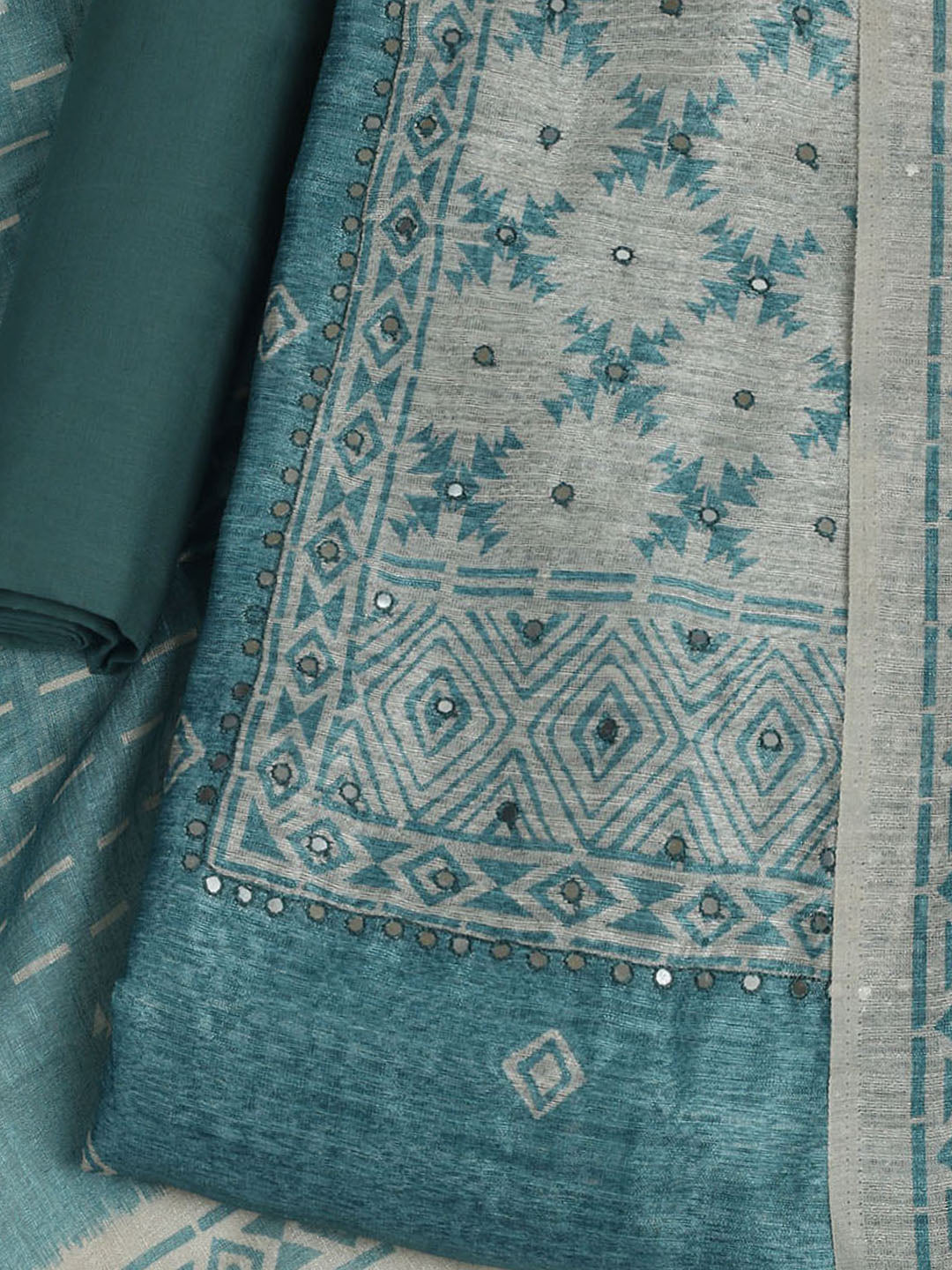 Printed Chanderi Unstitched Suit With Pant &amp; Dupatta