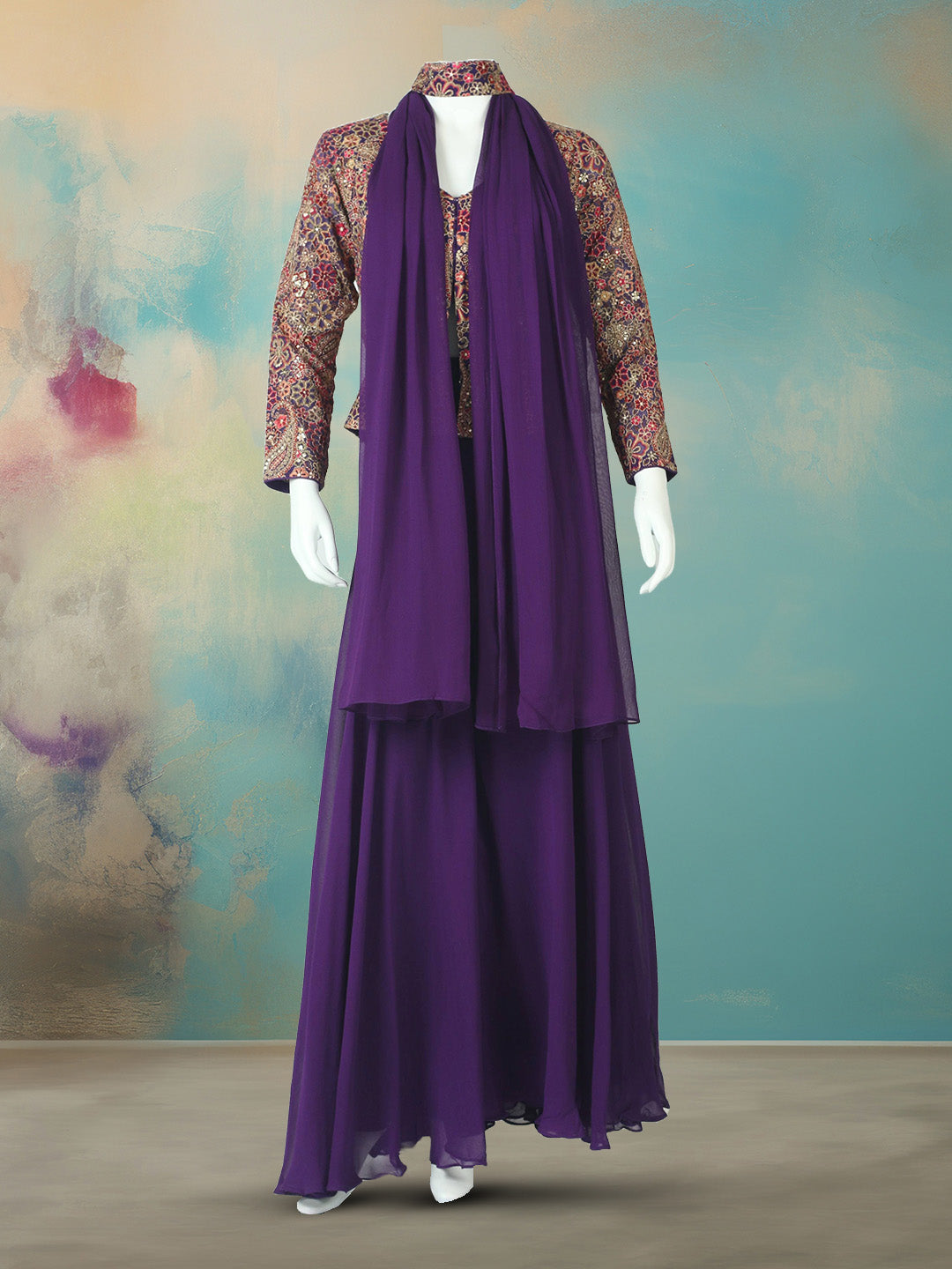 Embroidered Georgette Kurta With Pant &amp; Dupatta