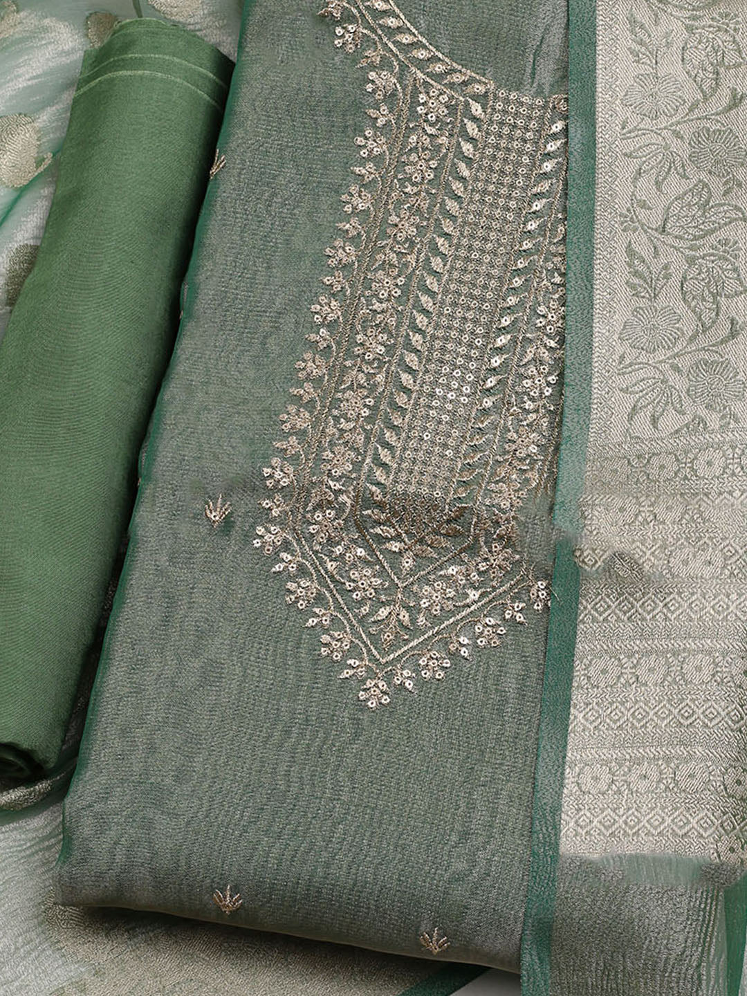 Neck Embroidered Tissue Unstitched Suit With Dupatta