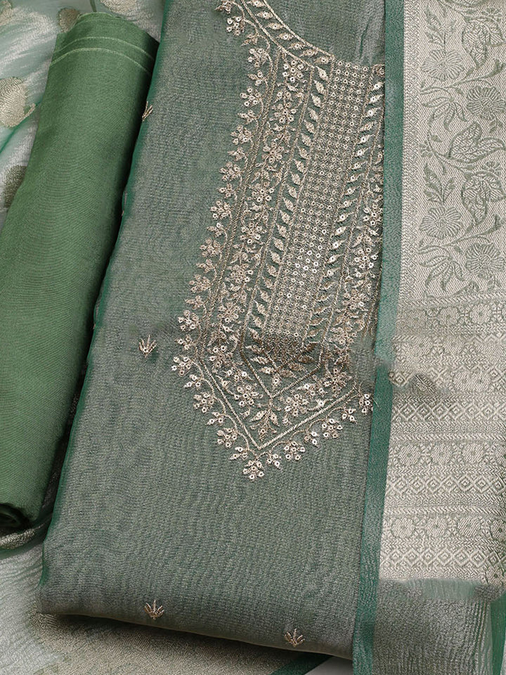 Neck Embroidered Tissue Unstitched Suit With Dupatta