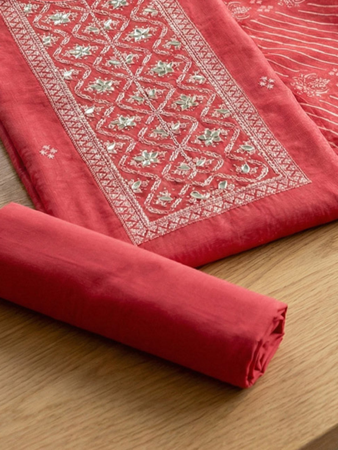 Embroidered Cotton Blend Unstitched Suit With Pant &amp; Dupatta