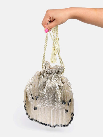 Silver Sequin Embroidered Potli Bag