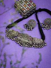 Multicolor Stone Oxidised Necklace Set