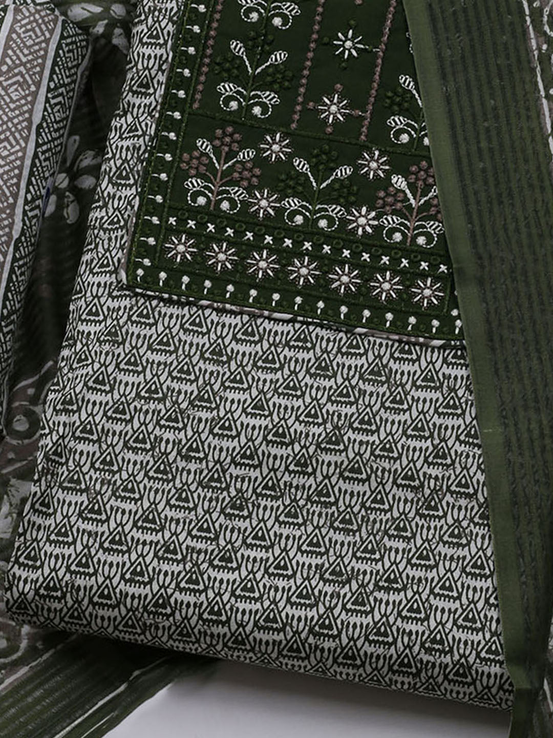 Printed Cotton Blend Unstitched Suit With Dupatta