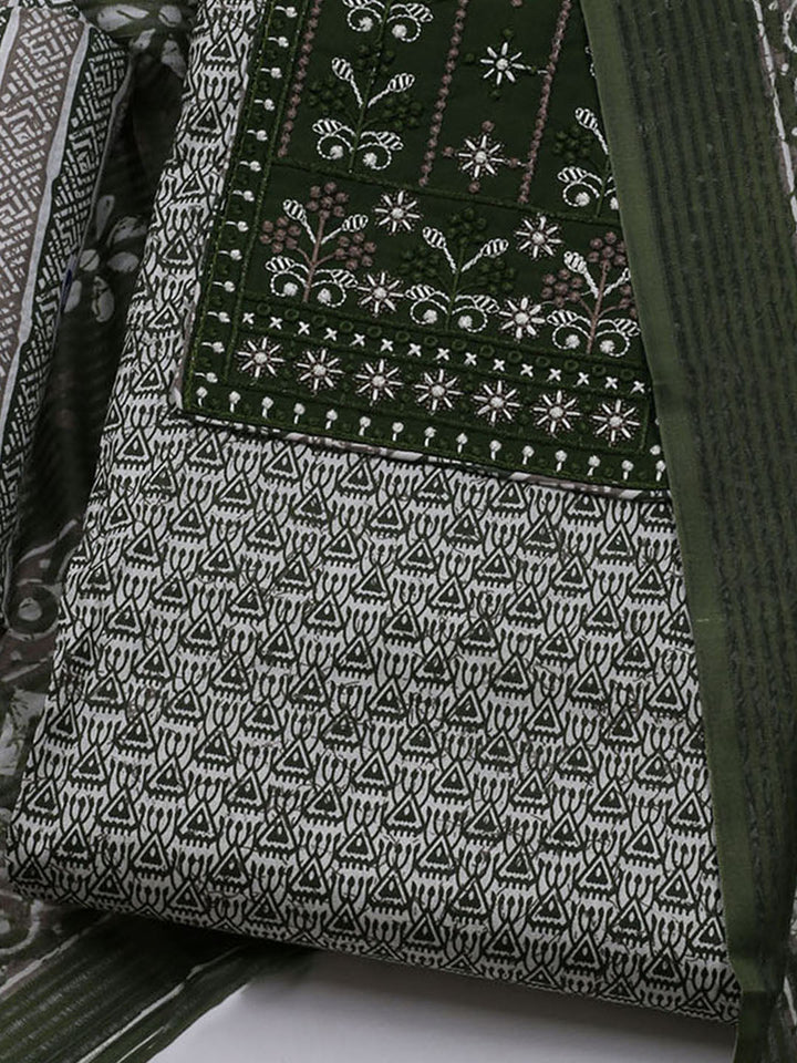 Printed Cotton Blend Unstitched Suit With Dupatta