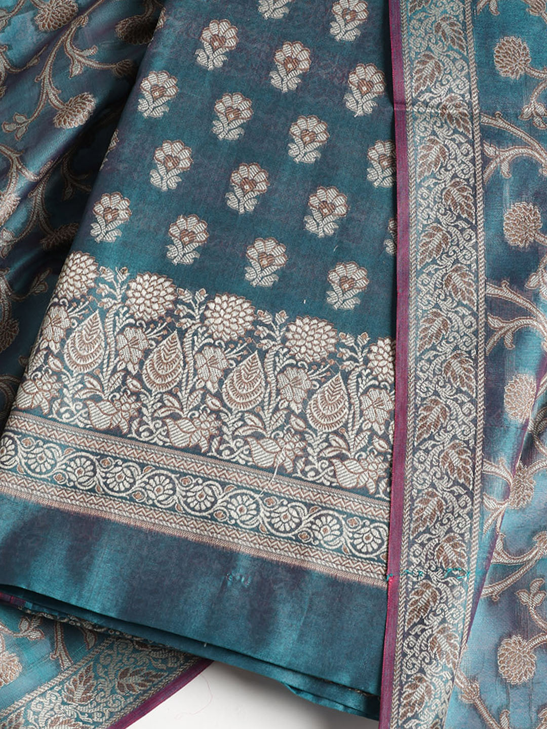 Woven Banarasi Chanderi Unstitched Suit With Dupatta