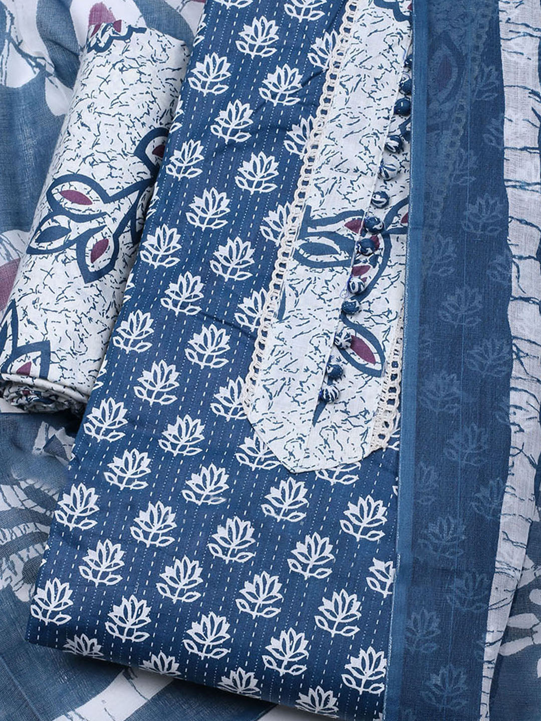 Printed Cotton Blend Unstitched Suit With Dupatta