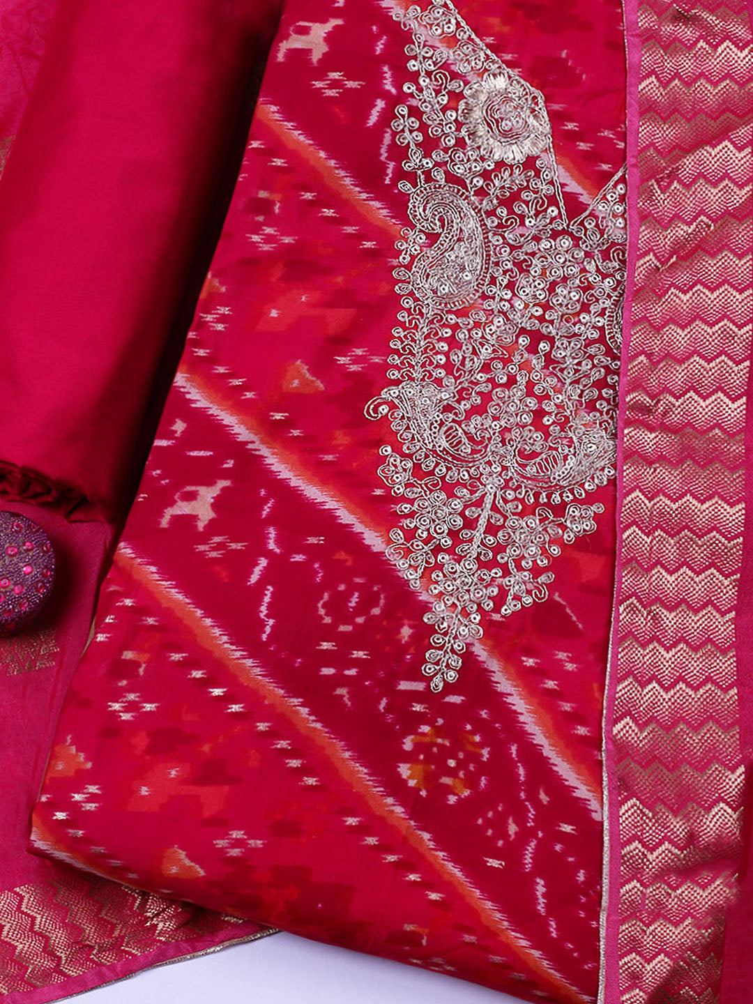 Embroidered Cotton Blend Unstitched Suit With Pant &amp; Dupatta
