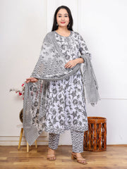Embroidered Cotton Blend Kurta With Pant & Dupatta