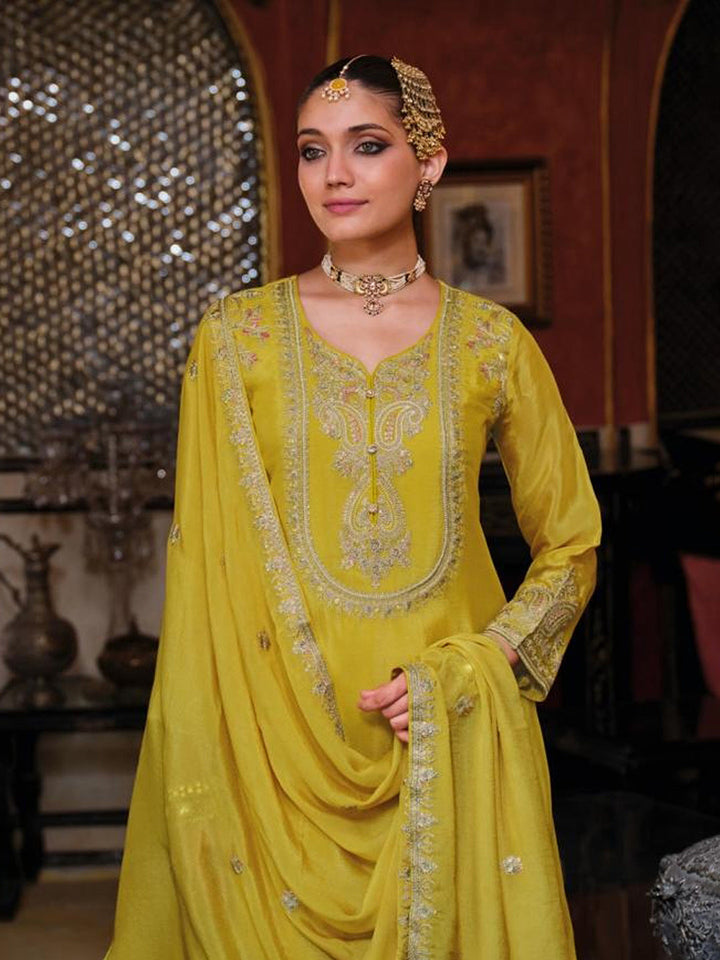 Embroidered Chinnon Kurta With Gharara &amp; Dupatta