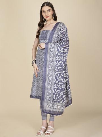 Neck Patti Printed Cotton Unstitched Suit Piece With Dupatta