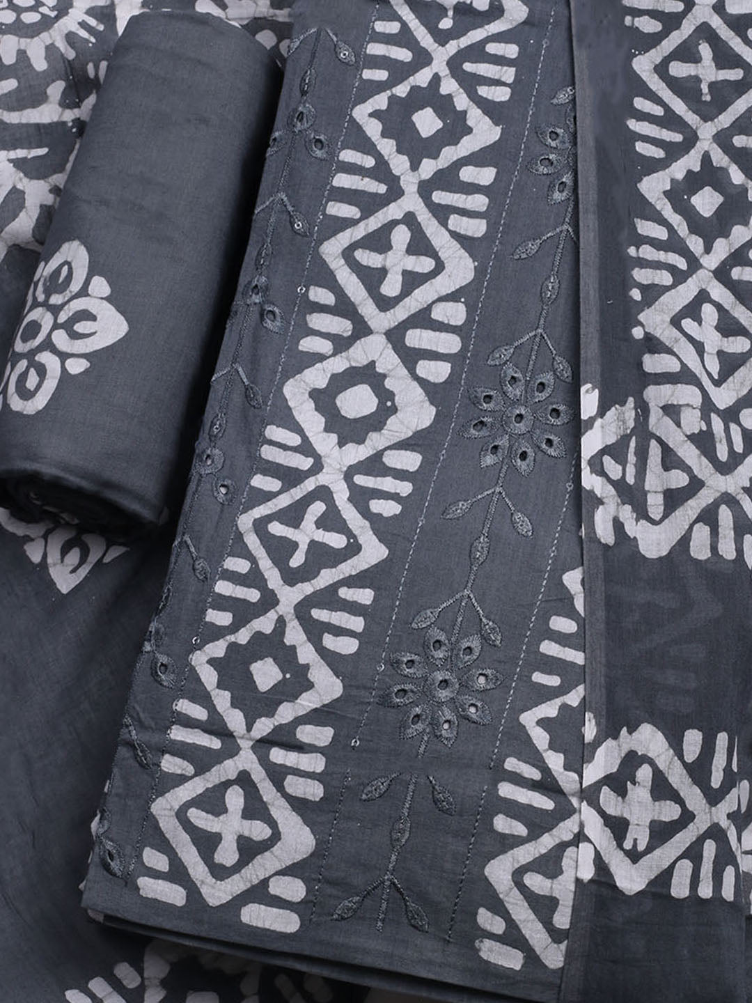 Printed Cotton Blend Unstitched Kurta With Pant &amp; Dupatta