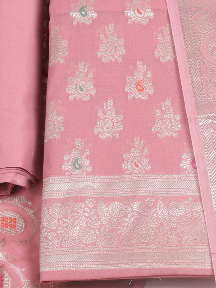 Woven Design Chanderi Unstitched Suit With Pant &amp; Dupatta