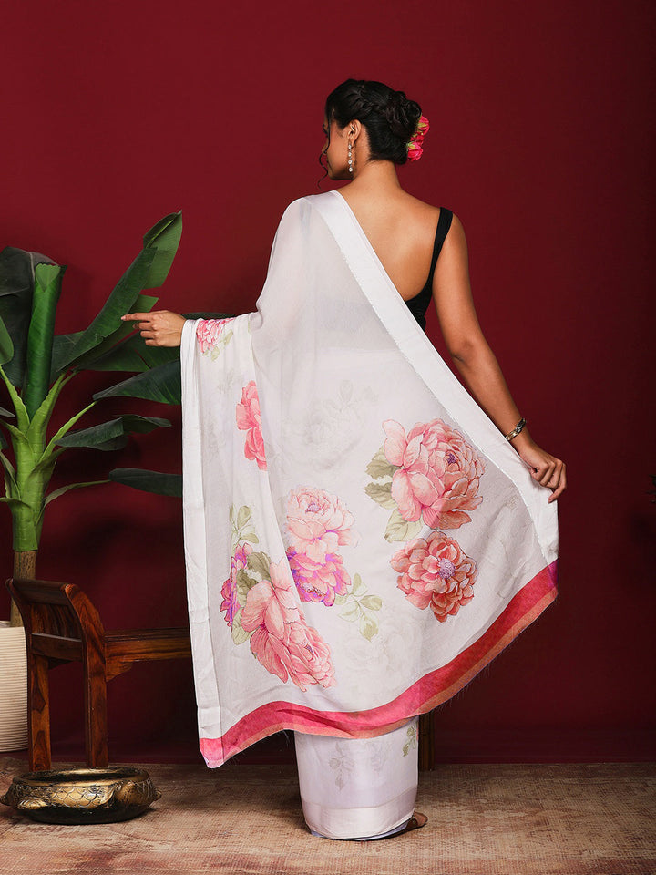 Floral Printed Crepe Saree