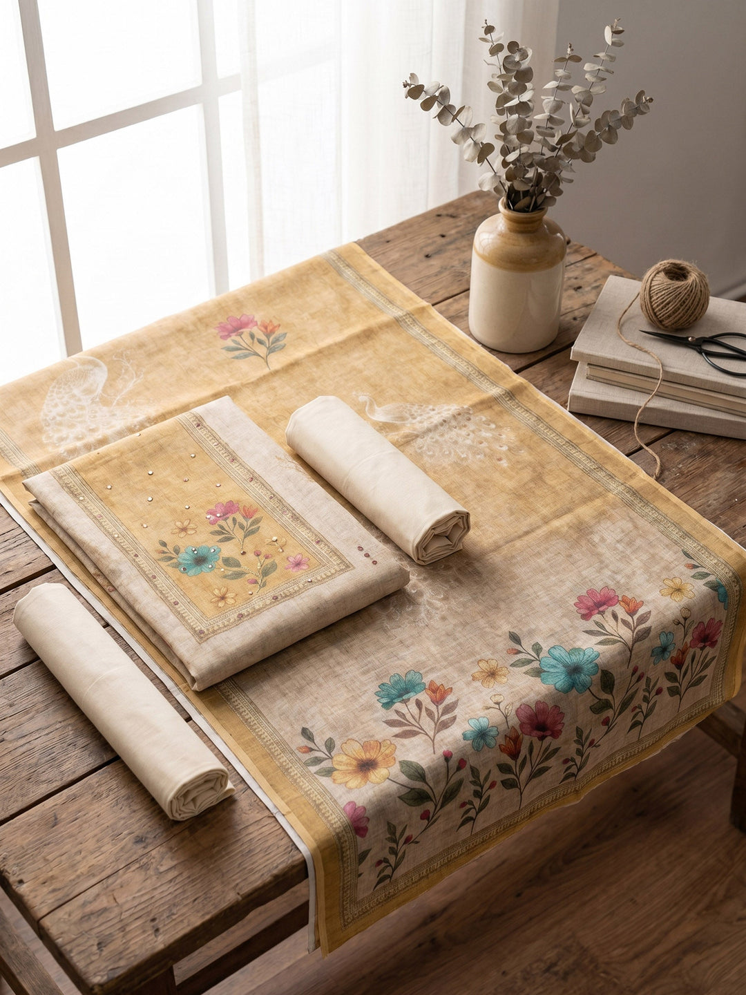 Printed Linen Unstitched Suit With Dupatta