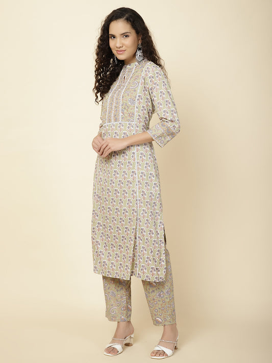 Floral Printed Cotton Kurta With Pants