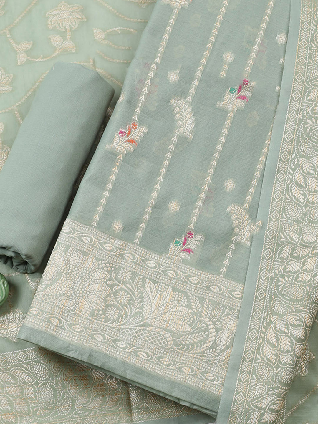 Woven Design Chanderi Unstitched Suit With Pant &amp; Dupatta