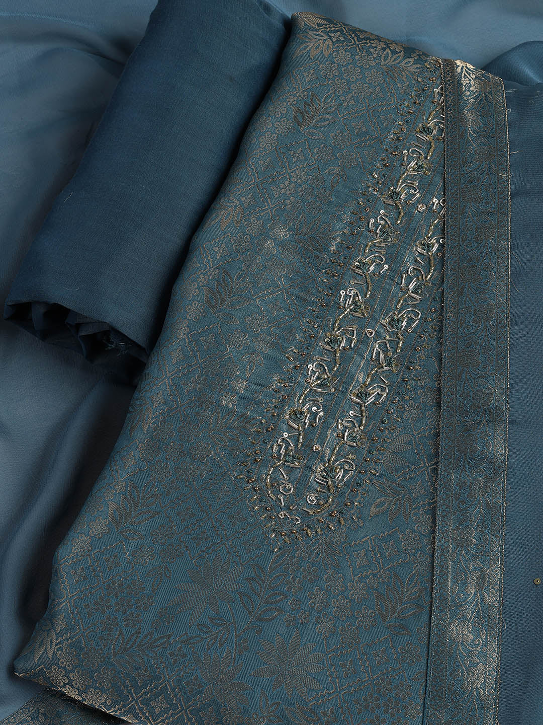 Zari Jaal Art Silk Unstitched Suit With Dupatta