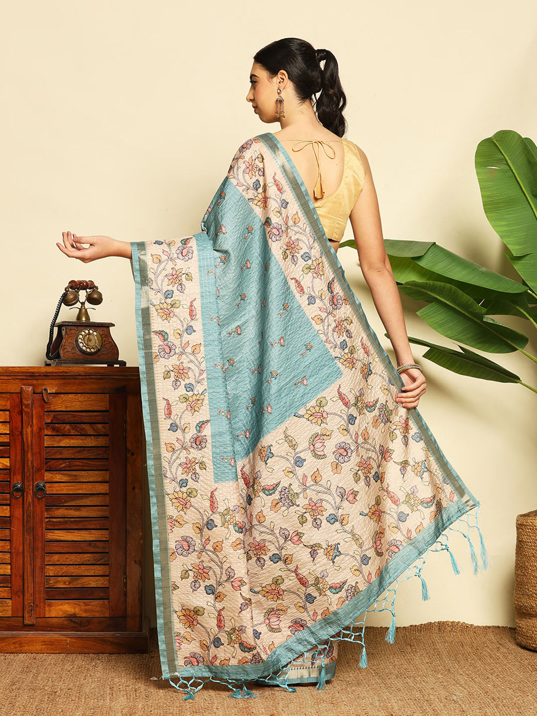 Floral Printed Tussar Saree