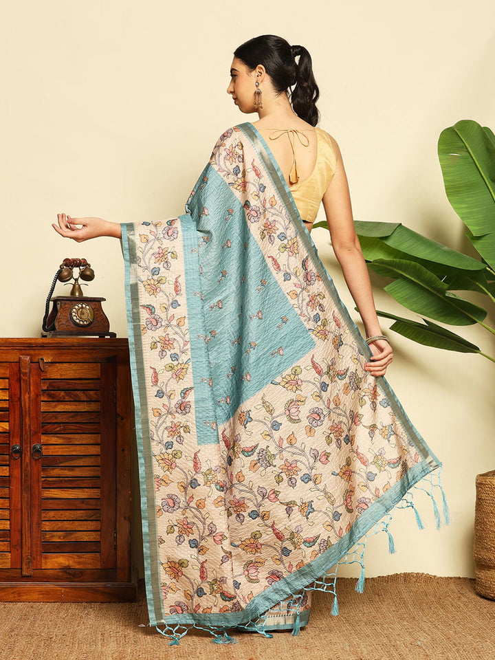 Floral Printed Tussar Saree