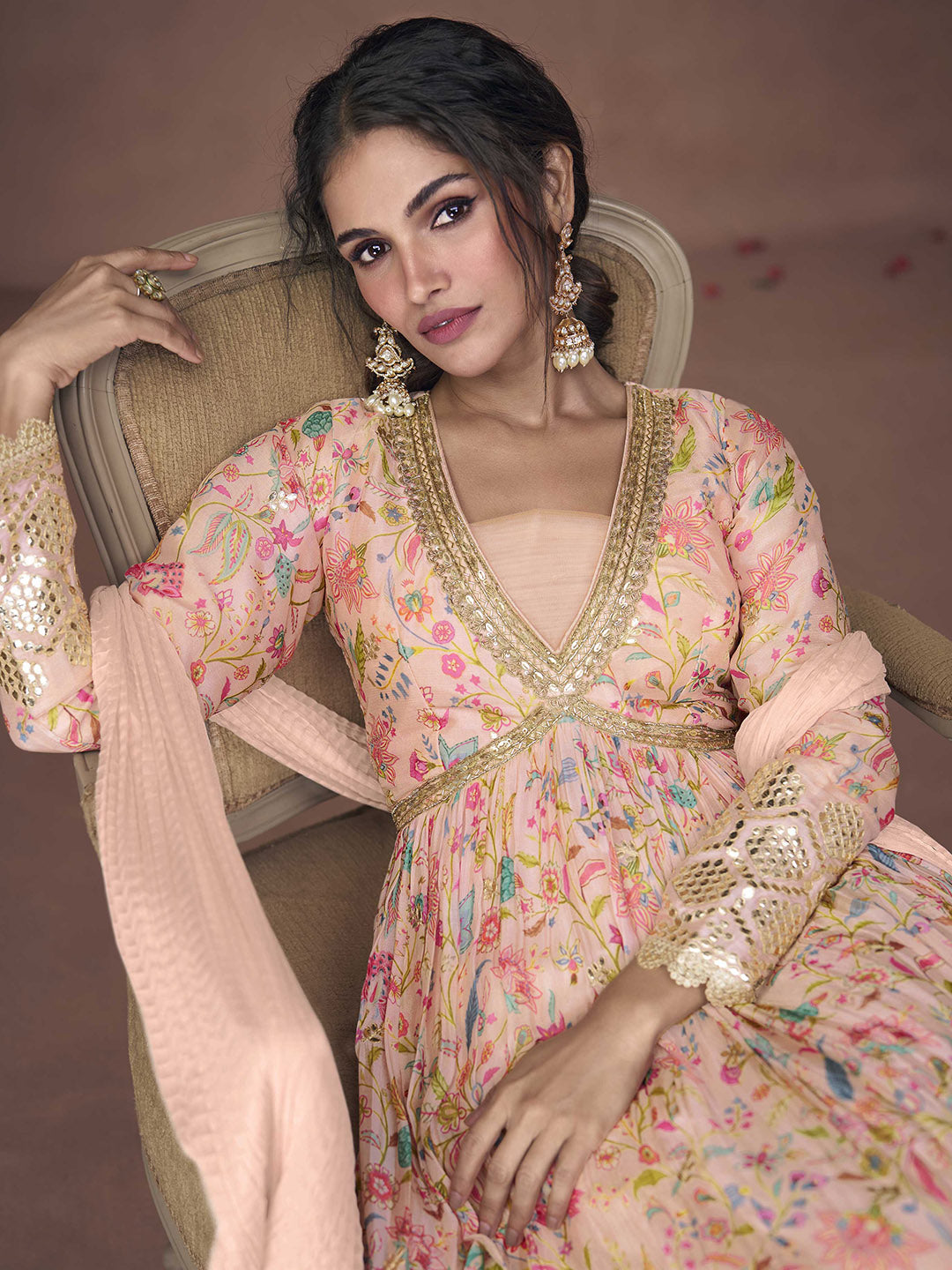 Embroidered Organza Suit With Pant &amp; Dupatta