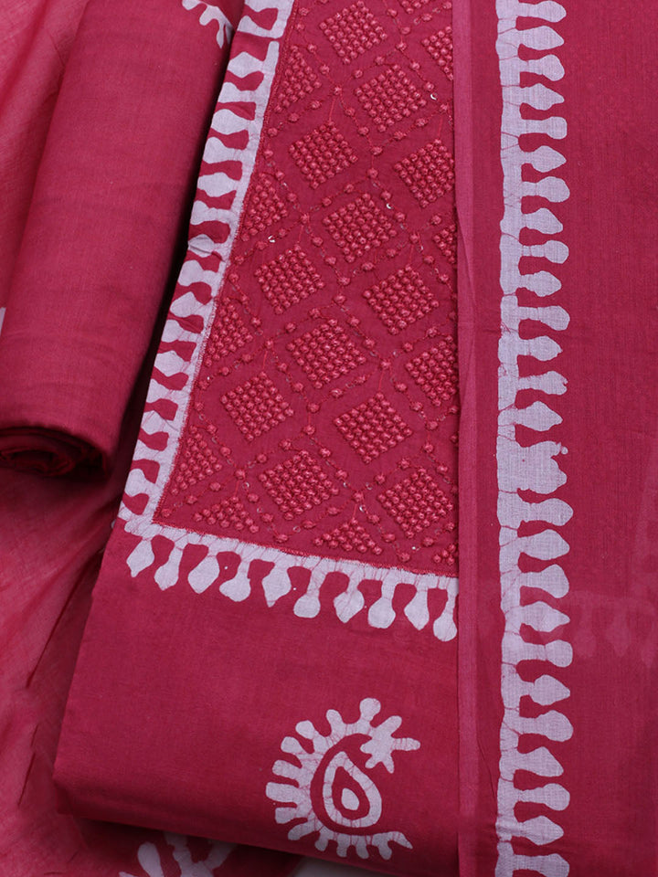 Printed Cotton Blend Unstitched Kurta With Pant &amp; Dupatta