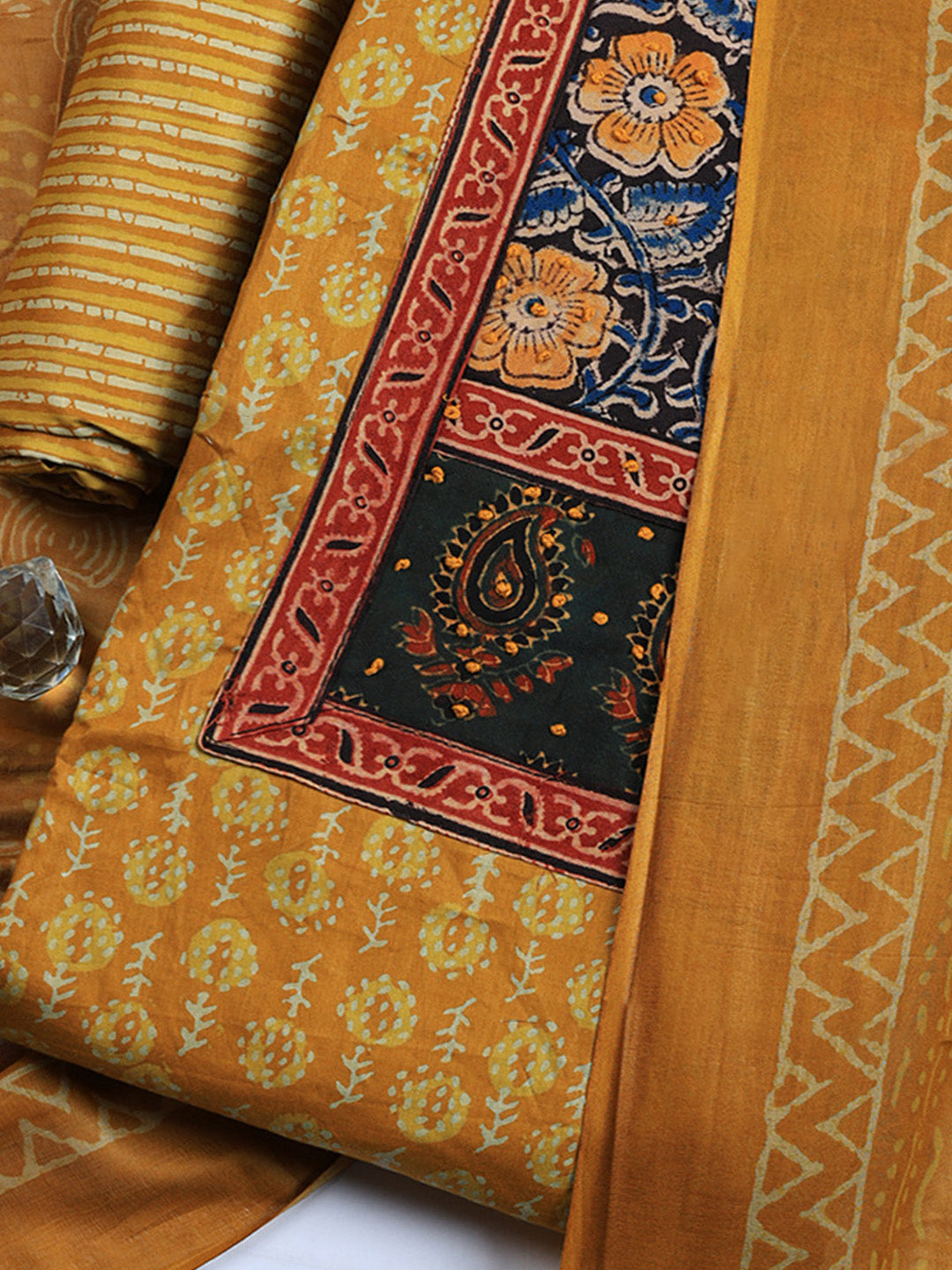 Printed Cotton Blend Unstitched Suit With Pant &amp; Dupatta