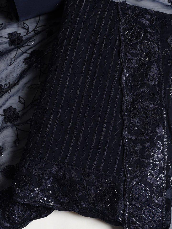 Resham Jaal Chiffon Unstitched Suit With Dupatta