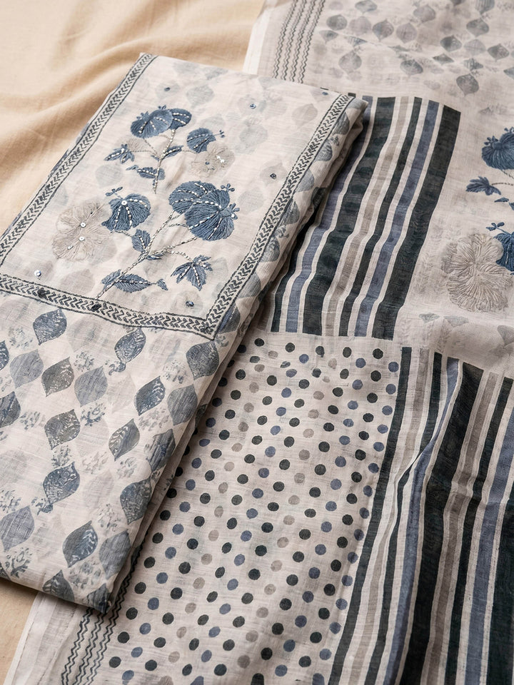 Neck Embroidered Cotton Blend Unstitched Suit With Dupatta