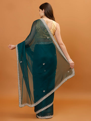 Sequence Embroidery Organza Saree